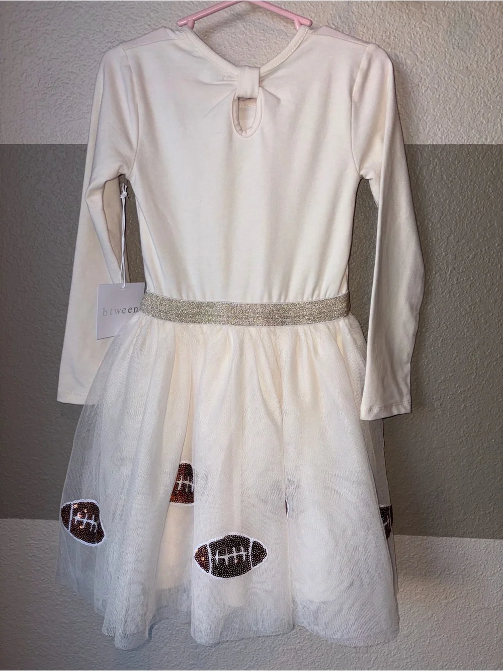 NWT Btween Girls 5 Cream Long Sleeve Sequin Football Dress Tutu Skirt Gold